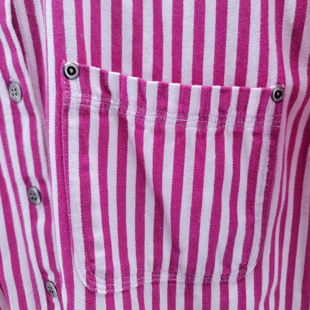 Vintage A.M.I. Womens Size Small Pink White Striped Button Up Short Sleeve Shirt - Picture 4 of 8